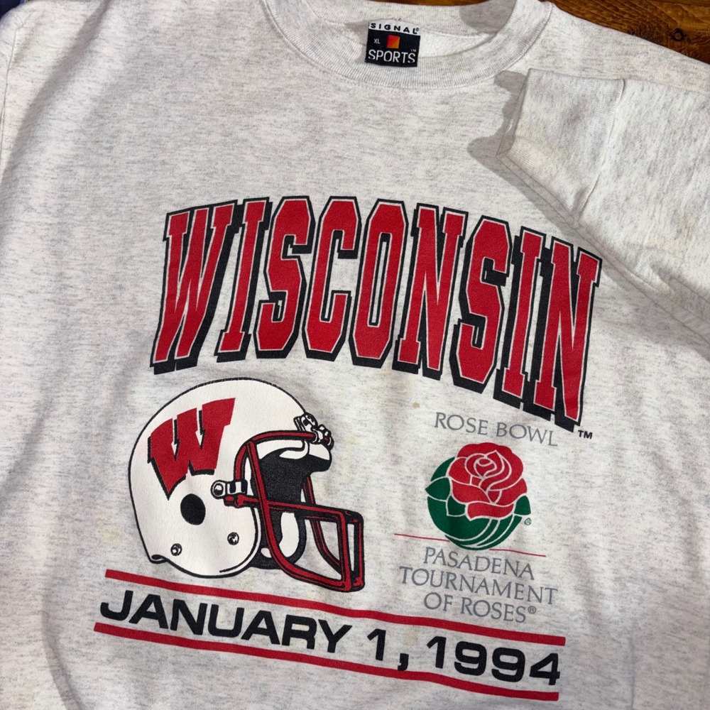 Vtg Wisconsin Badgers '94 Rose Bowl Sweatshirt Men XL Gray Signal Sports USA SEE